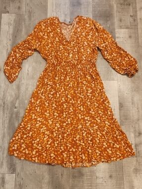 Women's Orange Floral Midi Dress